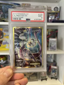 2016 POKEMON XY EVOLUTIONS 103/108 FULL ART MEWTWO EX PSA 9 - Damaged Case - Image 1