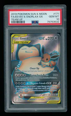 POKEMON S&M Team Up EEVEE & SNORLAX GX 171/181 FA Ultra Tag Team PSA 10 GEM MINT - Image 1