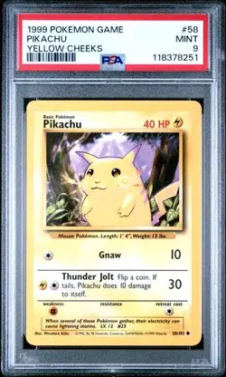 1999 POKEMON GAME #58 PIKACHU YELLOW CHEEKS PSA 9 MINT BASE SET UNLIMITED - Image 1