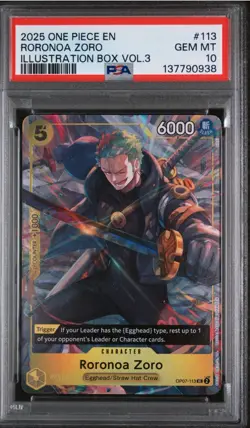 2025 One Piece English Roronoa Zoro Illustration Box Vol 3 Op07-113 PSA 10 - Image 1