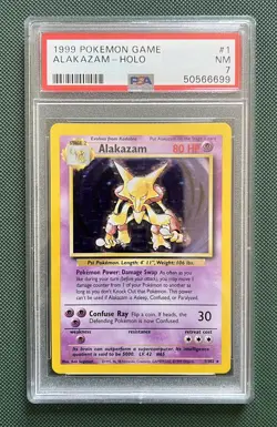 Vintage Pokemon Alakazam Holo 1/102 Base Set 1999 PSA 7 NM - Image 1