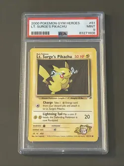 Pokemon TCG: Lt. Surge's Pikachu 081/132 Gym Heroes Regular PSA 9 - Image 1