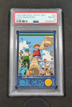 2000 Japanese One Piece Visual Adventure Luffy Nami Zoro 23 PSA 8 NM-MT Part 1 - Image 1