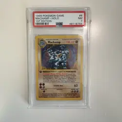 1999 POKEMON GAME 8 MACHAMP-HOLO 1ST EDITION PSA 7 - Image 1