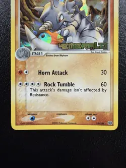 Pokemon TCG Rhydon 19/106 Ex Emerald Reverse Holo Stamped LP - Image 3