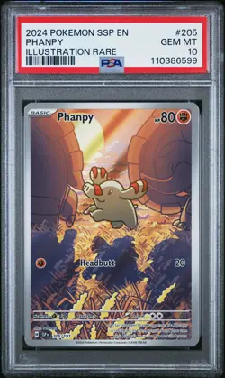 2024 POKEMON SSP EN-SURGING SPARKS ILLUSTRATION RARE #205 PHANPY PSA 10 - Image 1