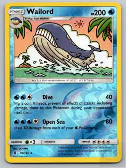 Wailord 30/145 Rare Guardians Rising Pokemon Reverse Holo Near Mint - Image 1