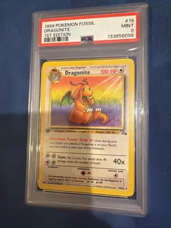 1999 Pokemon Fossil 1st Edition Dragonite 19/62 Non-Holo Card PSA 9 Mint - Image 1