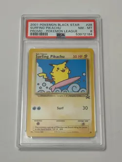 2001 Pokemon Black Star Promo SURFING PIKACHU 28 - PSA 8 - Image 1