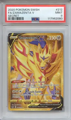 PSA 9 Zamazenta V Gold Secret #212 – Pokemon Sword & Shield Base Set - Image 1
