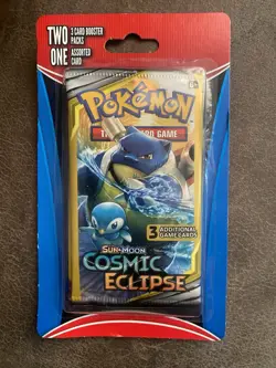 Pokemon Sun and Moon Cosmic Eclipse two (2) 3 Card Packs, Blastoise New Sealed - Image 1
