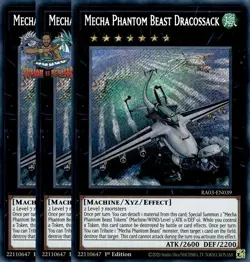 Yugioh! 3x Mecha Phantom Beast Dracossack RA03-EN039 Secret Rare 1st Ed NM - Image 1
