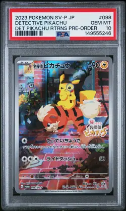 2023 POKEMON JAPANESE SV-P PROMO #098 DETECTIVE PIKACHU PSA 10 - Image 1