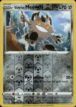 Galarian Meowth 112/185 Common Vivid Voltage Pokemon Reverse Holo Near Mint - Image 1