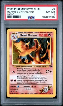 2000 POKEMON GYM CHALLENGE HOLO #2 BLAINE'S CHARIZARD PSA 8 - Image 1