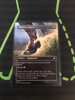 MTG Magic The Gathering Swiftfoot Boots Borderless Artifact Hexproof Commander - Image 1