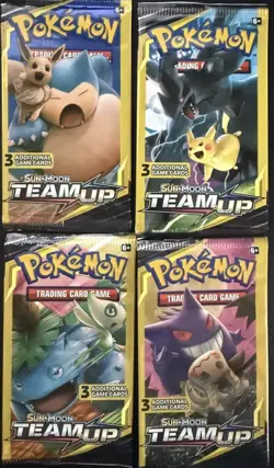 Pokemon TCG Sun & Moon Team Up Sealed 3-Card Booster Pack Lot 4 Packs - Image 1