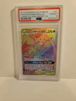 2019 POKEMON SUN & MOON SECRETFULL ART/CHARIZARD & BRAIXEN GX 251 PSA 10 - Image 1