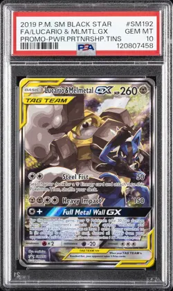 2019 POKEMON SM BLACK STAR PROMO #SM192 FULL ART/LUCARIO & MELMETAL GX PSA 10 - Image 1
