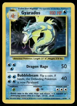 Pokemon Cards Gyarados 6/102 Base Set Unlimited Holo WOTC Rare MP *3 - Image 1
