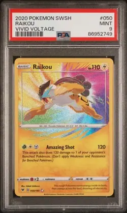 2020 Pokemon Vivid Voltage Raikou #050 Amazing Rare HOLO PSA 9 MINT - Image 1