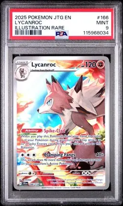 2025 Pokemon JTG EN Lycanroc FULL ART ILLUSTRATION RARE 166/159 PSA 9 MINT - Image 1