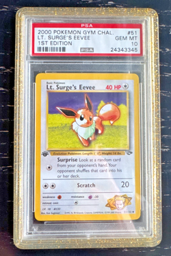 2000 POKEMON GYM CHALLENGE 1ST ED #51 LT. SURGE'S EEVEE PSA 10 - Guard Included! - Image 1