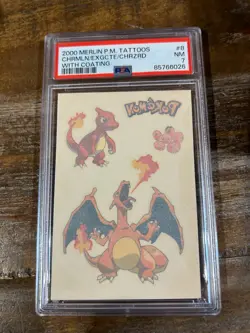 POKEMON 2000 P.M. Merlin Tattoos with Coating CHARIZARD CHARMELEON #8 PSA 7 - Image 1
