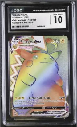 Pokemon 2020 Pikachu VMAX Vivid Voltage 188/185 Rainbow Rare CGC 10 - Image 1