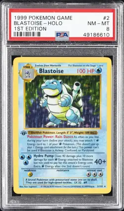 1999 POKEMON BASE SET 1ST EDITION #2 BLASTOISE-HOLO PSA 8 - Image 1
