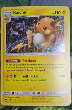 Pokemon TCG - Raichu 41/147 - SM Burning Shadows Cosmos Holo Blister Exclusives - Image 1