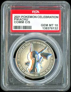 2021 Pokemon Celebration Commemorative Silver Coin ~ Pikachu ~ *POP 1 ~ PSA 10 - Image 1