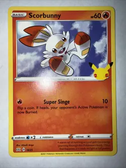 Scorbunny 16/25 McDonald's NON-HOLO 25th Anniversary Promo Pokemon Card 2021 LP - Image 1