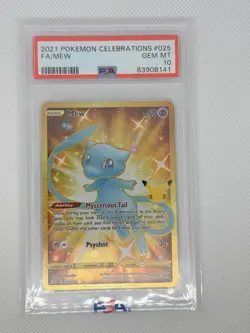 Pokemon TCG 2021 Celebrations Mew 025/025 Secret Rare Holo PSA 10 - Image 1