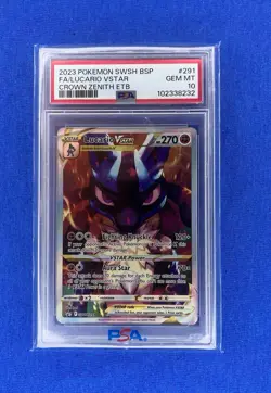 2023 Pokemon SWSH BSP Crown Zenith ETB #291 FA Lucario VSTAR PSA 10 - Image 1