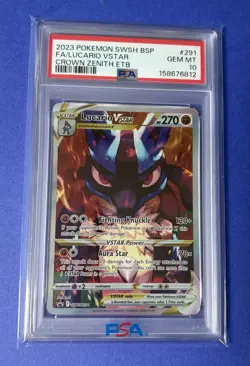 2023 Pokemon SWSH BSP FA/Lucario VSTAR Crown Zenith ETB #291 PSA 10 GEM MT - Image 1