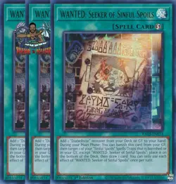 Yugioh! 3x WANTED: Seeker of Sinful Spoils RA03-EN074 Ultra Rare 1st Ed NM - Image 1