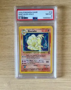 2000 Pokemon Base Set 2 Ninetales Holo Rare PSA 8 NM-Mint 13/130 - Image 1