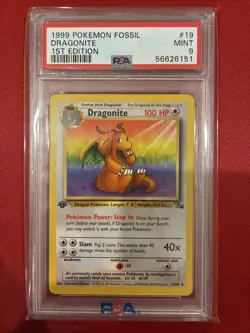 1999 Pokemon Fossil #19 Dragonite 1st Edition PSA 9 Mint - Image 1