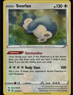 Snorlax Holo Rare SWSH04: Vivid Voltage 131/185 Colorless Holo Pokemon Card - Image 1
