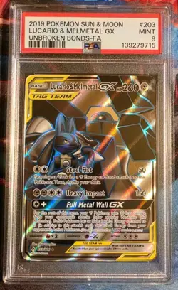Pokemon Sun & Moon Unbroken Bonds-Fa: #203 Lucario & Melmetal Gx PSA 9 MINT - Image 1