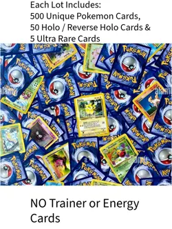 500 Pokemon Card Lot + 50 Holo, Rare & Reverse Holo EX / V Cards Gift Collection - Image 2