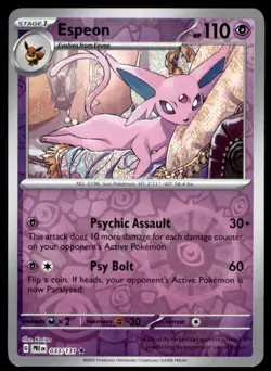 Espeon 033/131 Holo Rare Prismatic Evolutions Pokemon Reverse Holo Near Mint - Image 1