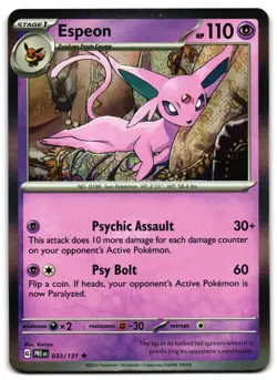 Espeon 033/131 - 🌊 Prismatic Evolutions Rare Pokemon TCG Holo 🖤 - LP - Image 1