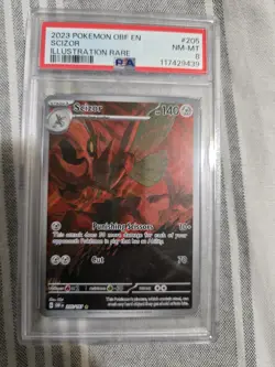 2023 Pokemon Scizor Illustration Rare Card #205 OBF en PSA 8 NM-MT - Image 1