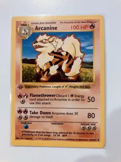 Arcanine Pokemon Base Set 1st Edition Shadowless 23/102 NM Amazing Condition - Image 1