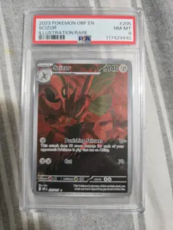 2023 Pokemon Scizor Illustration Rare Card #205 OBF en PSA 8 NM-MT - Image 1