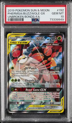 2019 POKEMON SUN & MOON UNBROKEN BONDS FULL ART/PHEROMOSA & BUZZWOLE GX PSA 10 - Image 1