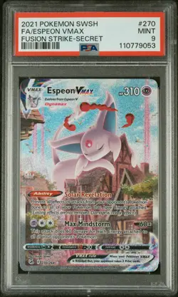 2021 POKEMON SWORD & SHIELD FUSION STRIKE SECRET #270 FULL ART/ESPEON VMAX PSA 9 - Image 1