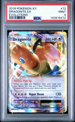 2016 Pokemon XY Evolutions #72 Dragonite Ex PSA 9 Mint - Image 1
